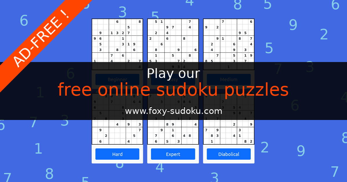 Sudoku hard - Solve free online hard sudoku puzzles (ad-free !)