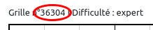 Numéro de la grille de sudoku