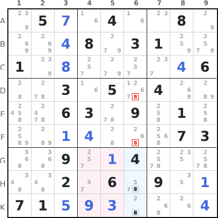 Locked candidates type 1 / Pointing pairs example 2