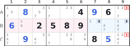 Locked candidates type 2 / Box-line reduction / Claiming